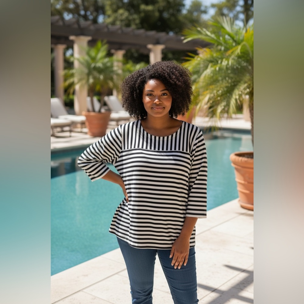 Talbots Navy & White Breton Striped Nautical Classic Long Sleeve Top Women's 3X